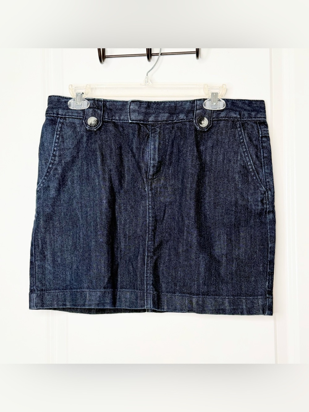 Banana Republic Womens 10 Dark Wash Denim Mini Skirt Stretch Cotton Pockets